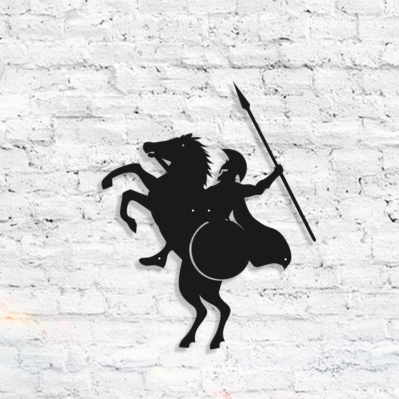 Spartan Soldier on a Horse Metal Wall Decor - Picture 1 of 2